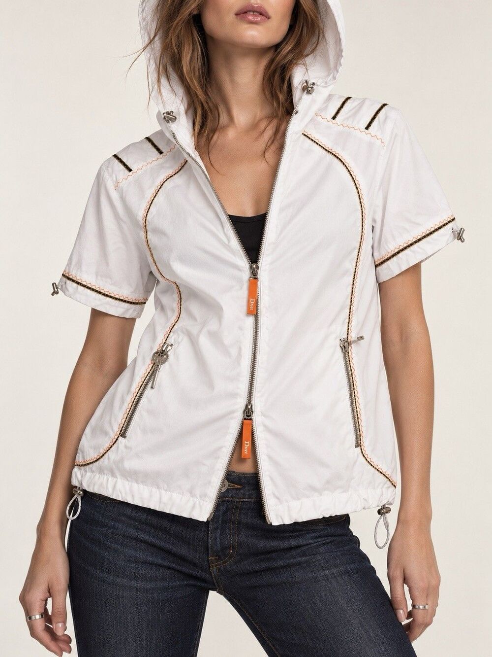 Christian Dior Boutique Y2K White Hooded Short Sleeve Jacket US 8 Vintage